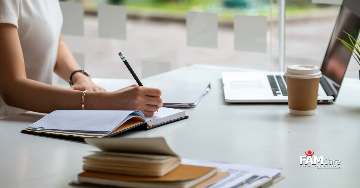 Social worker working on case note management 