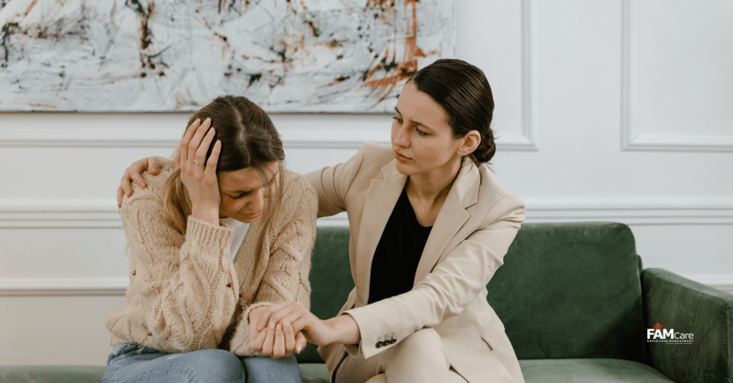 Counselor working with a victim of domestic violence 