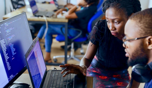 employees working on laptop