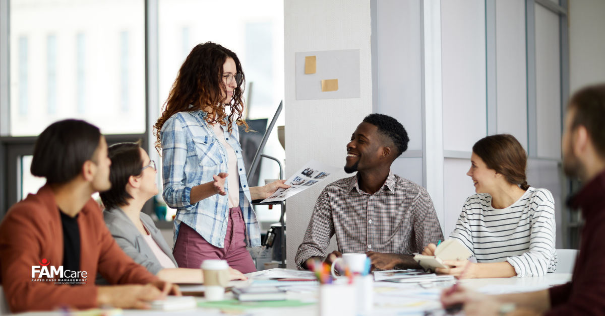 Nonprofit leader collaborating with team 