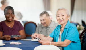 Elderly receiving senior services at nonprofit 